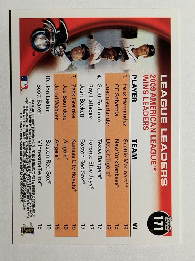 2010 Topps #171 Felix Hernandez/CC Sabathia/Justin Verlander