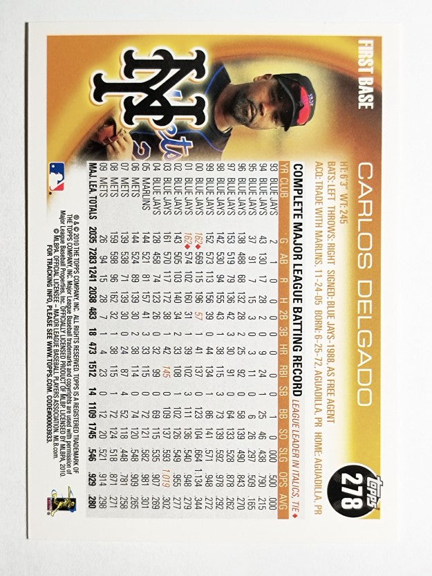 2010 Topps #278 Carlos Delgado