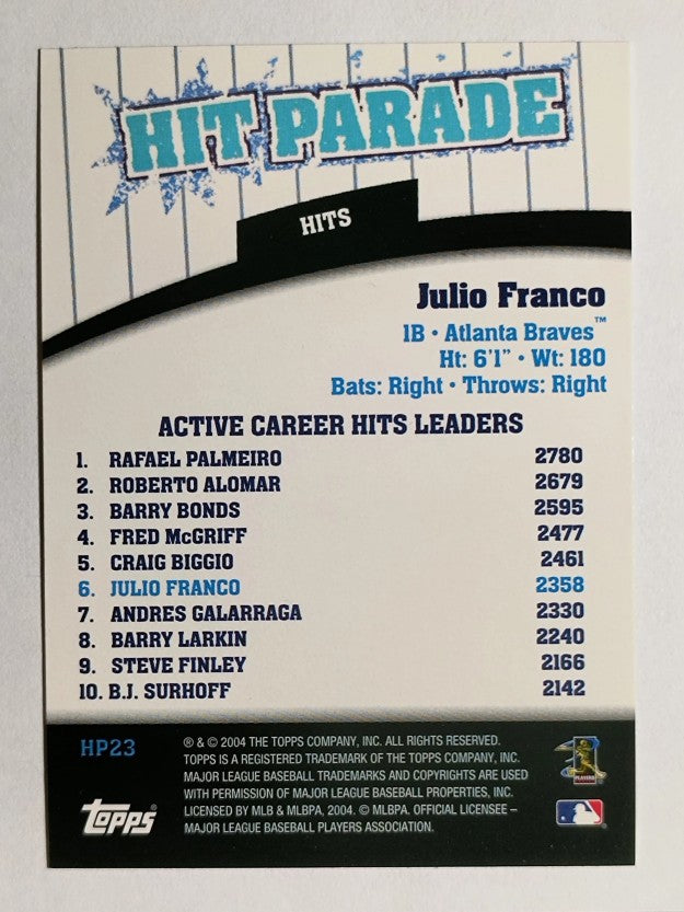 2004 Topps Hit Parade #HP23 Julio Franco Hits