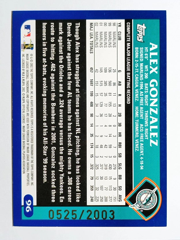 2003 Topps Gold #96 Alex Gonzalez (NM)