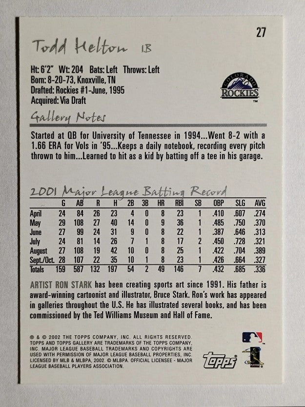 2002 Topps Gallery #27 Todd Helton