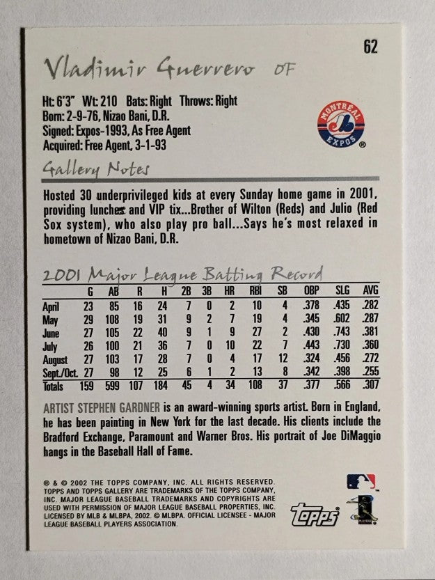 2002 Topps Gallery #62 Vladimir Guerrero