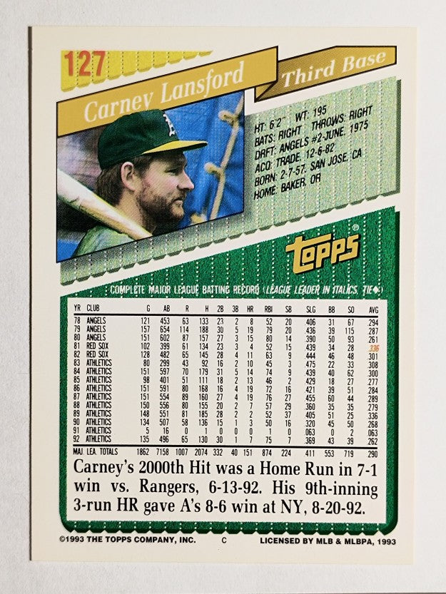 1993 Topps Gold #127 Carney Lansford