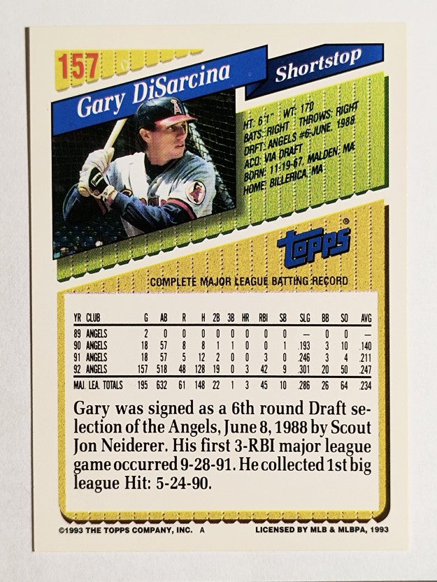 1993 Topps Gold #157 Gary DiSarcina