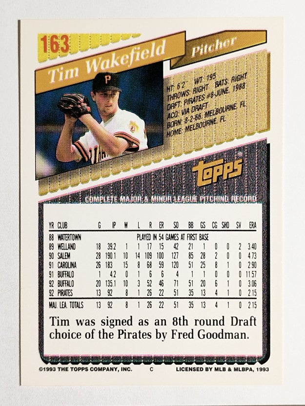 1993 Topps Gold #163 Tim Wakefield