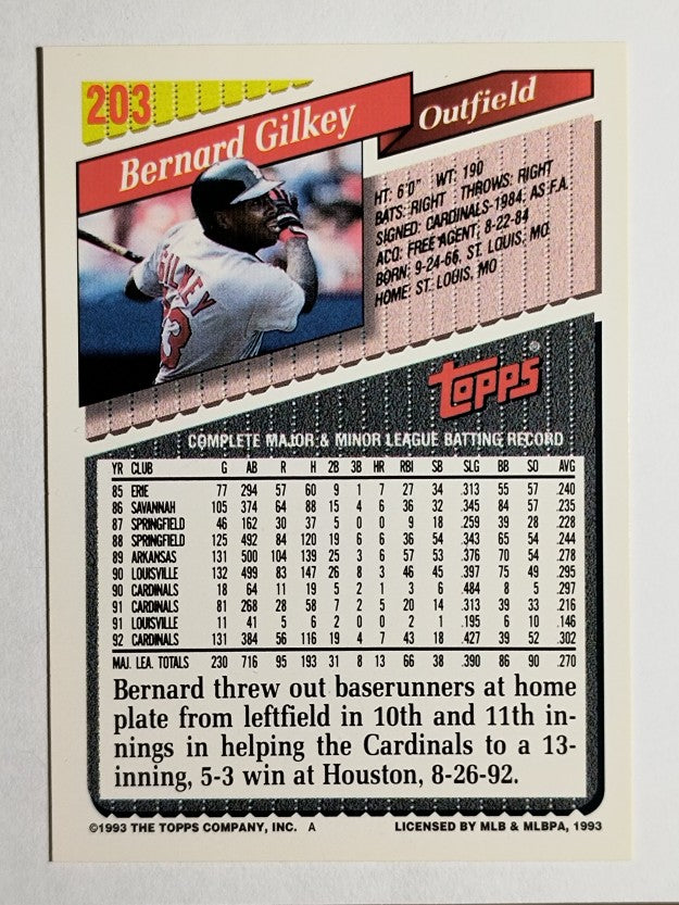 1993 Topps Gold #203 Bernard Gilkey