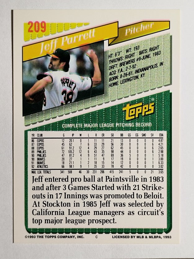 1993 Topps Gold #209 Jeff Parrett