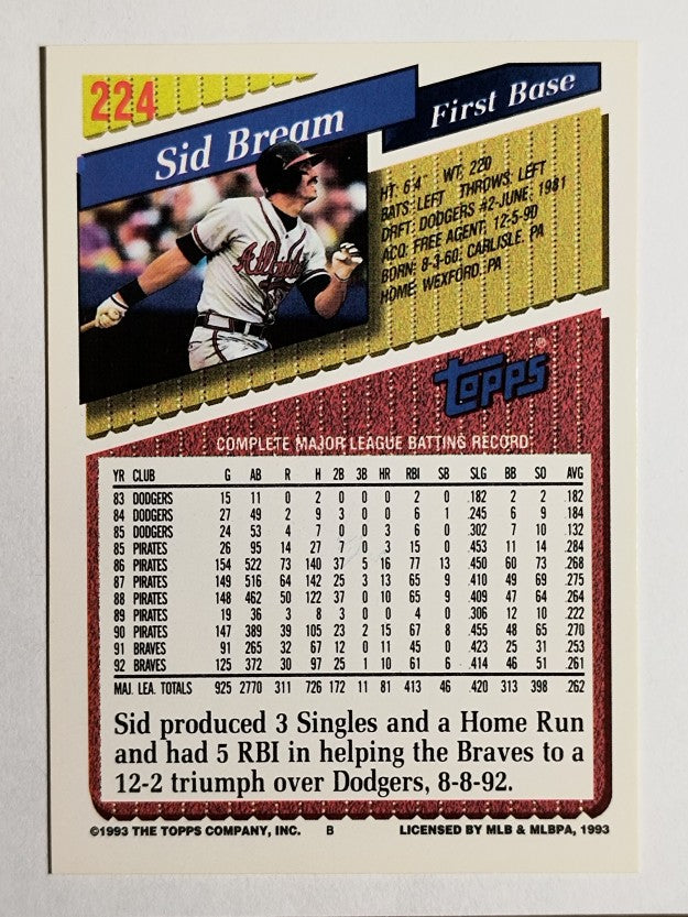 1993 Topps Gold #224 Sid Bream