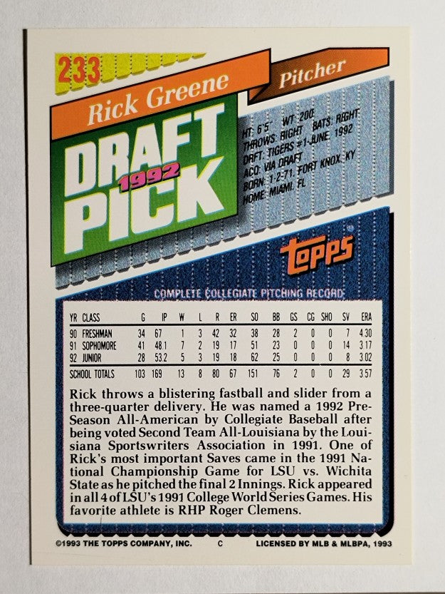 1993 Topps Gold #233 Rick Greene