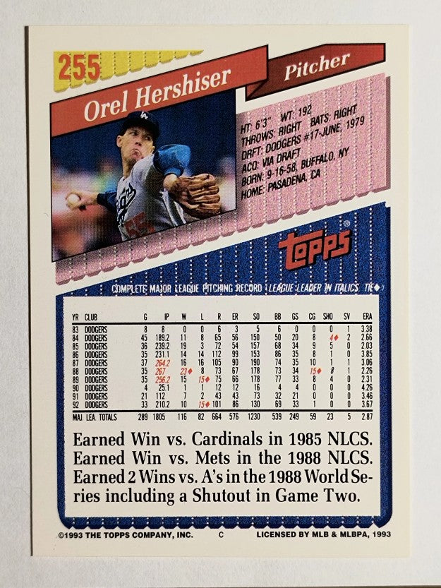 1993 Topps Gold #255 Orel Hershiser