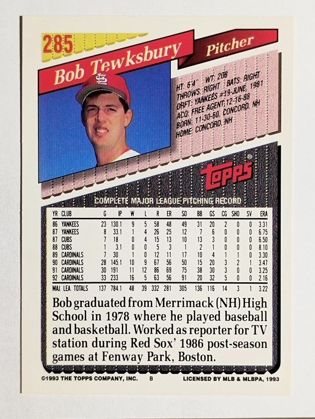 1993 Topps Gold #285 Bob Tewksbury