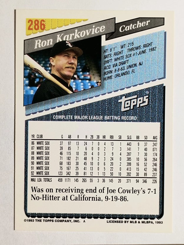1993 Topps Gold #286 Ron Karkovice