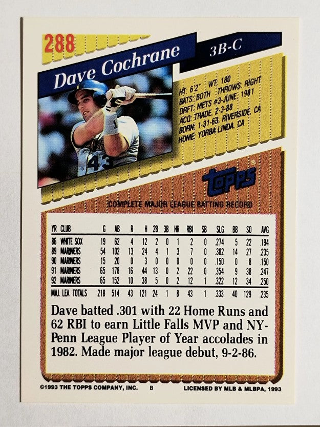 1993 Topps Gold #288 Dave Cochrane