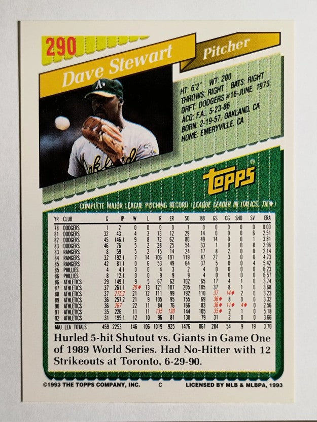1993 Topps Gold #290 Dave Stewart