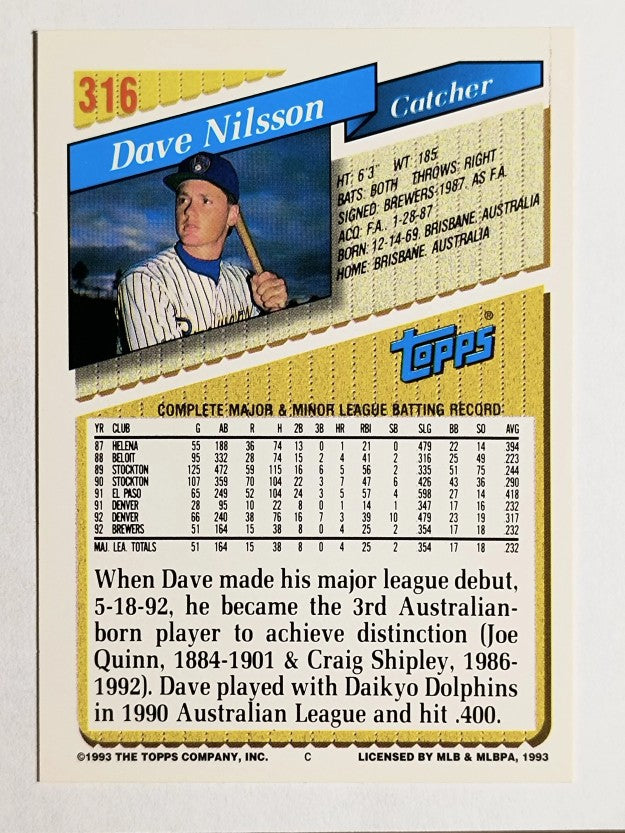 1993 Topps Gold #316 Dave Nilsson