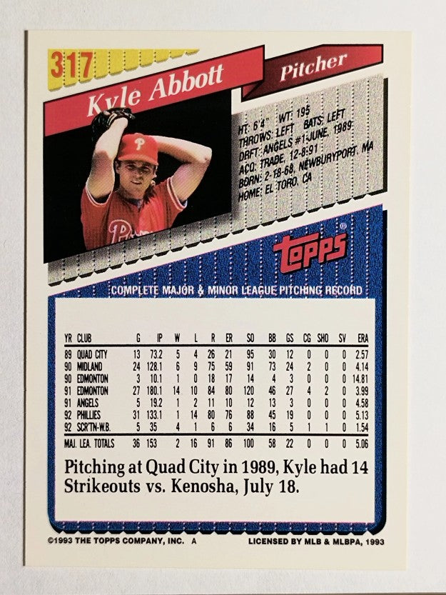 1993 Topps Gold #317 Kyle Abbott