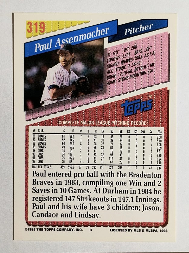 1993 Topps Gold #319 Paul Assenmacher