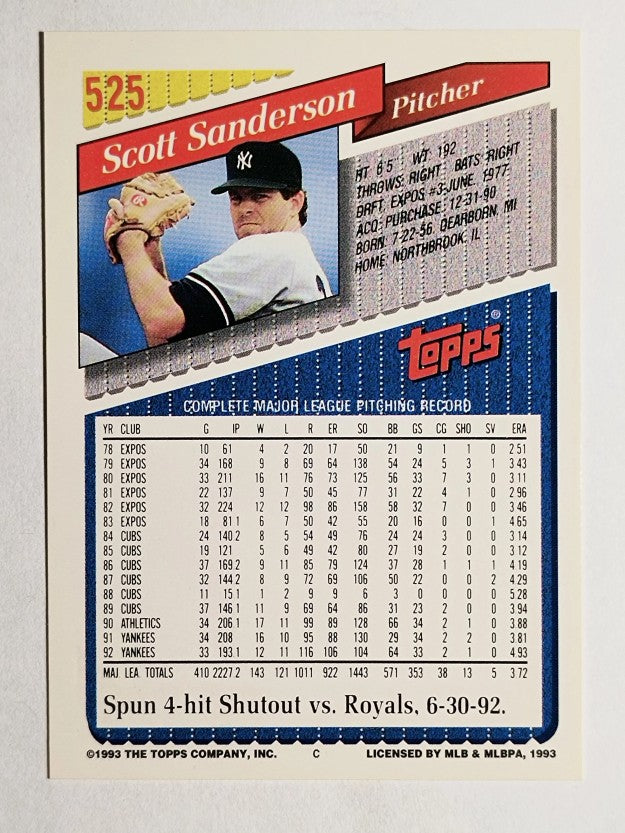1993 Topps Gold #525 Scott Sanderson