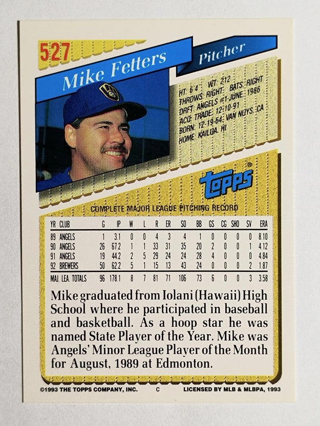 1993 Topps Gold #527 Mike Fetters
