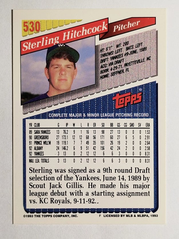 1993 Topps Gold #530 Sterling Hitchcock
