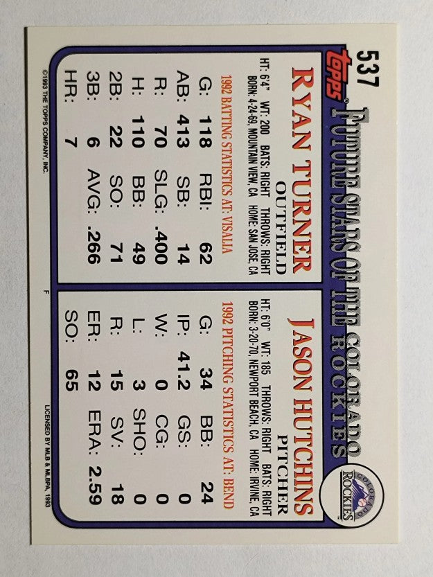 1993 Topps Gold #537 Jason Hutchins/Ryan Turner