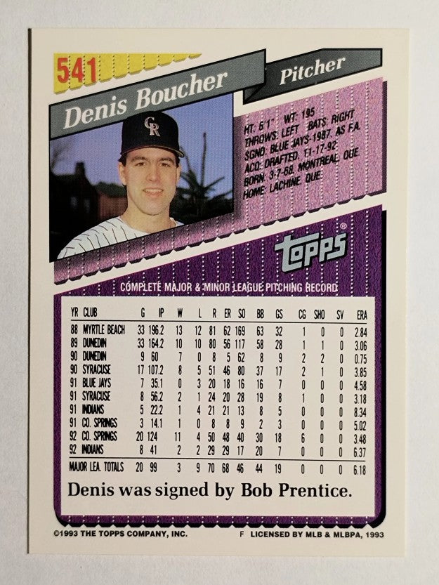 1993 Topps Gold #541 Denis Boucher