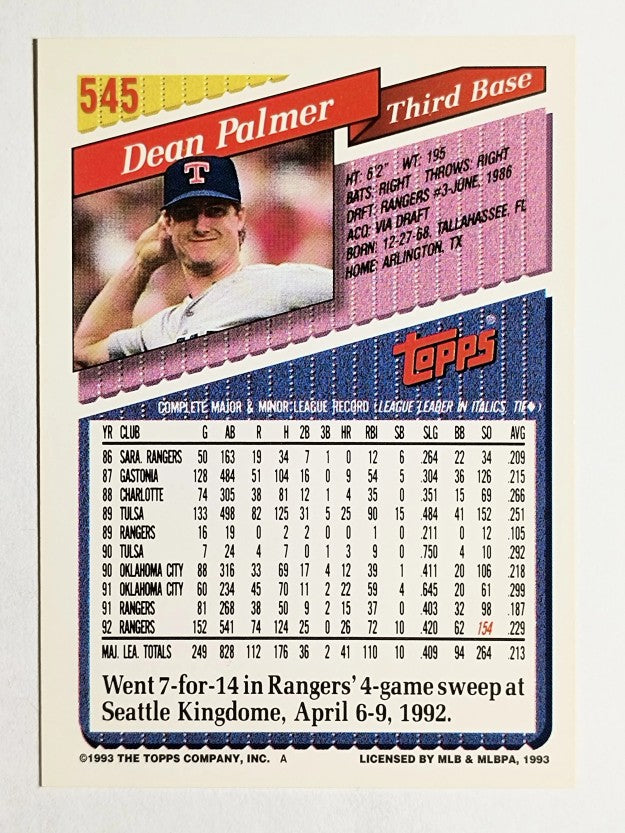 1993 Topps Gold #545 Dean Palmer
