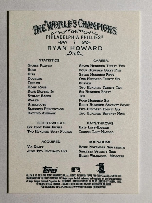 2010 Topps Allen and Ginter #7 Ryan Howard