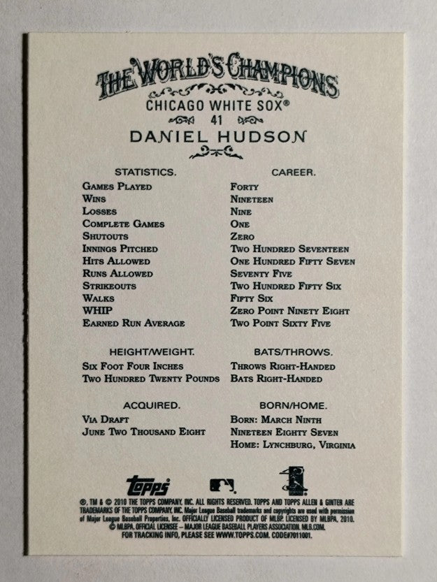 2010 Topps Allen and Ginter #41 Daniel Hudson RC