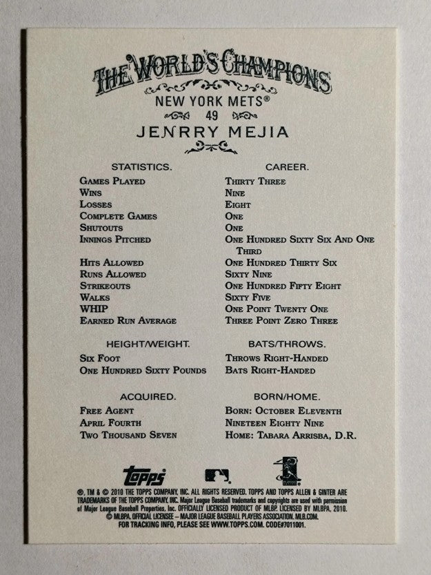 2010 Topps Allen and Ginter #49 Jenrry Mejia RC