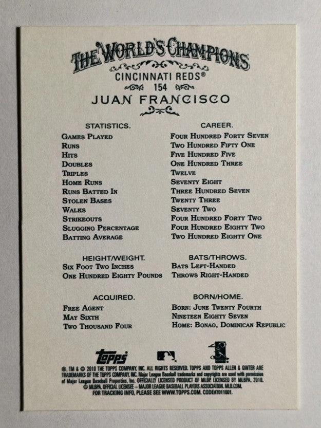 2010 Topps Allen and Ginter #154 Juan Francisco RC