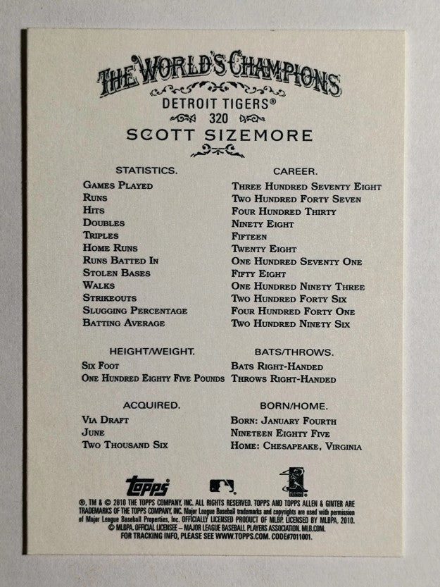 2010 Topps Allen and Ginter #320 Scott Sizemore SP RC