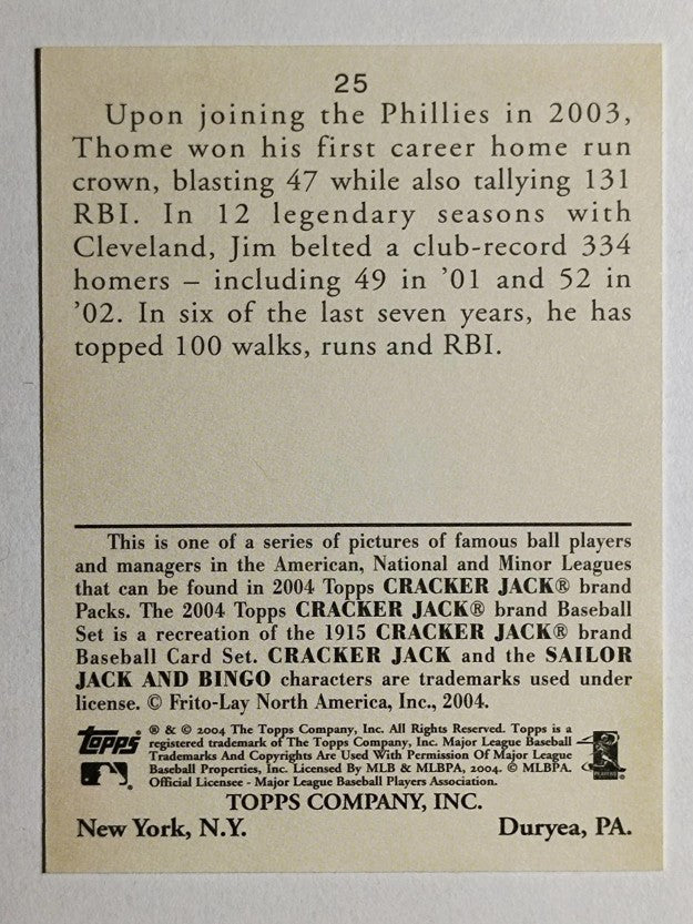 2004 Topps Cracker Jack #25A Jim Thome Batting