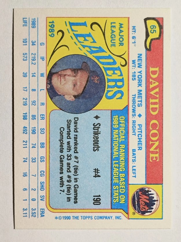 1990 Topps Mini Leaders #65 David Cone