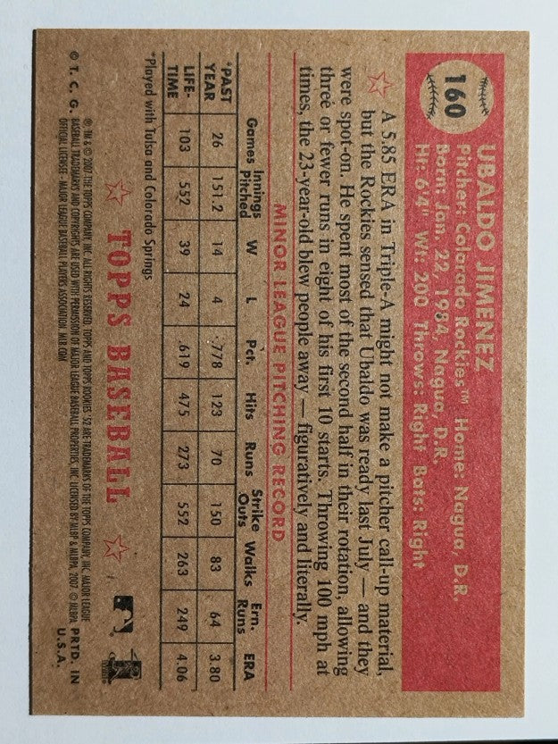 2007 Topps '52 #160 Ubaldo Jimenez