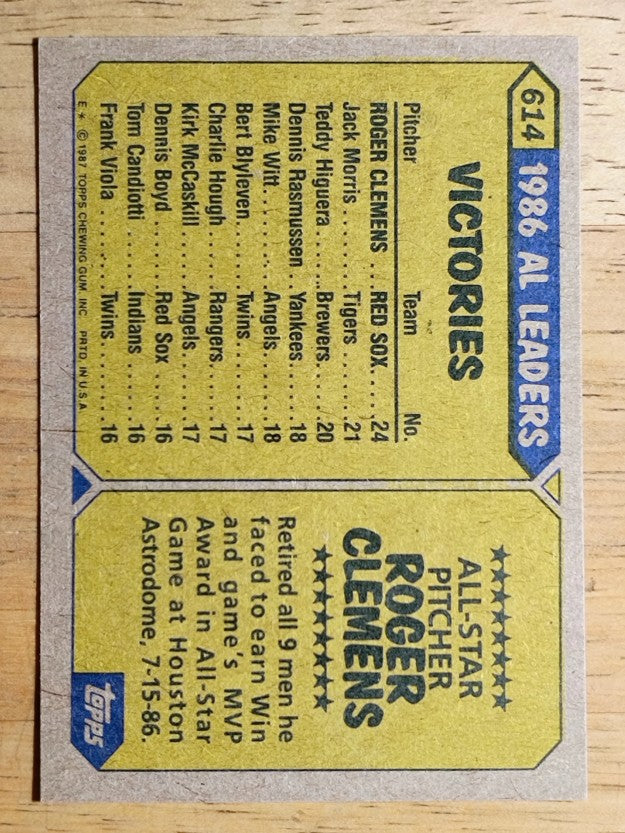 1987 Topps #614 Roger Clemens AS
