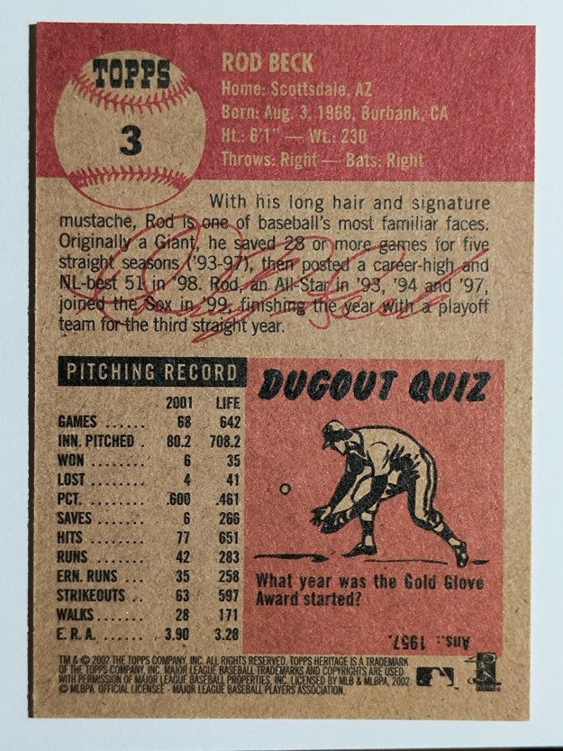 2002 Topps Heritage #3 Rod Beck