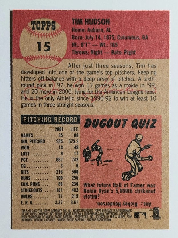 2002 Topps Heritage #15 Tim Hudson