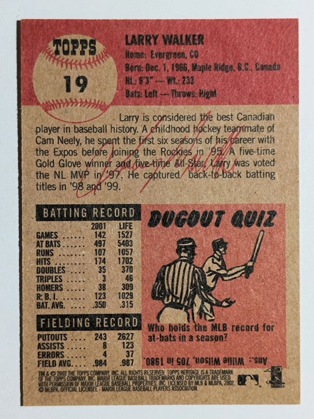 2002 Topps Heritage #19 Larry Walker