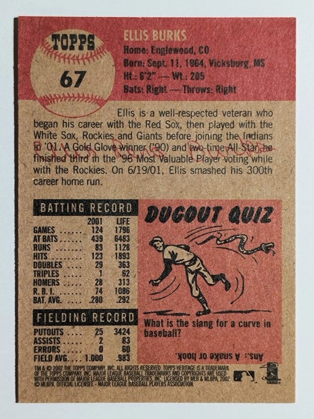 2002 Topps Heritage #67 Ellis Burks