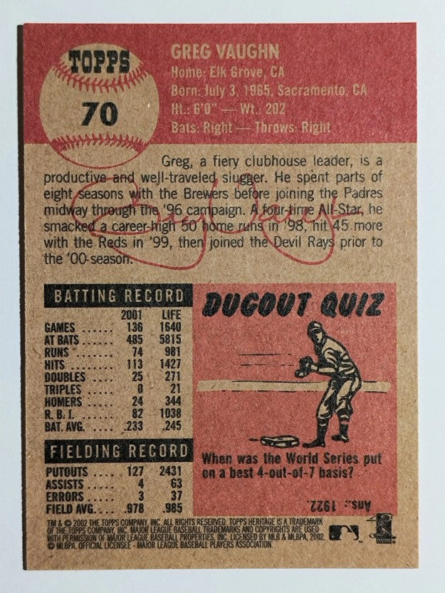 2002 Topps Heritage #70 Greg Vaughn
