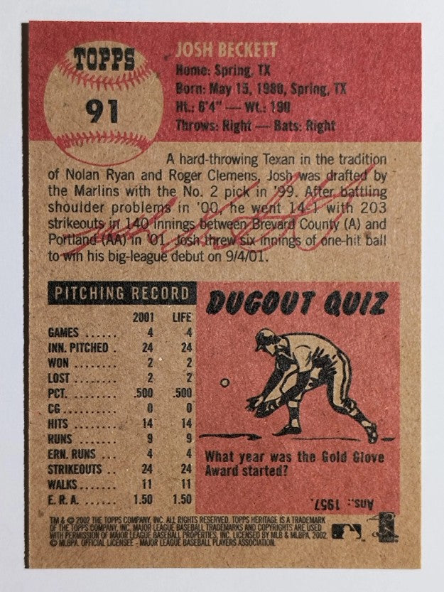 2002 Topps Heritage #91 Josh Beckett