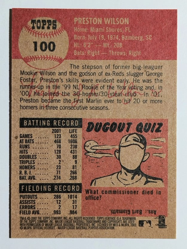 2002 Topps Heritage #100 Preston Wilson