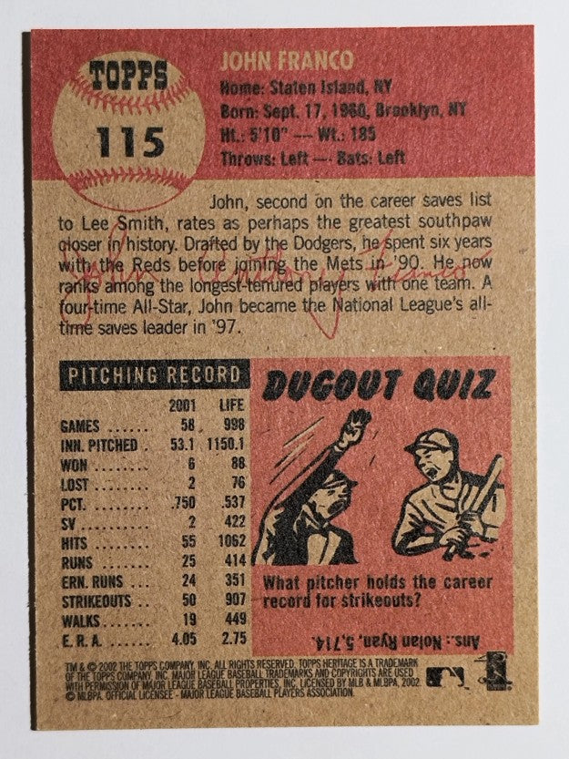 2002 Topps Heritage #115 John Franco