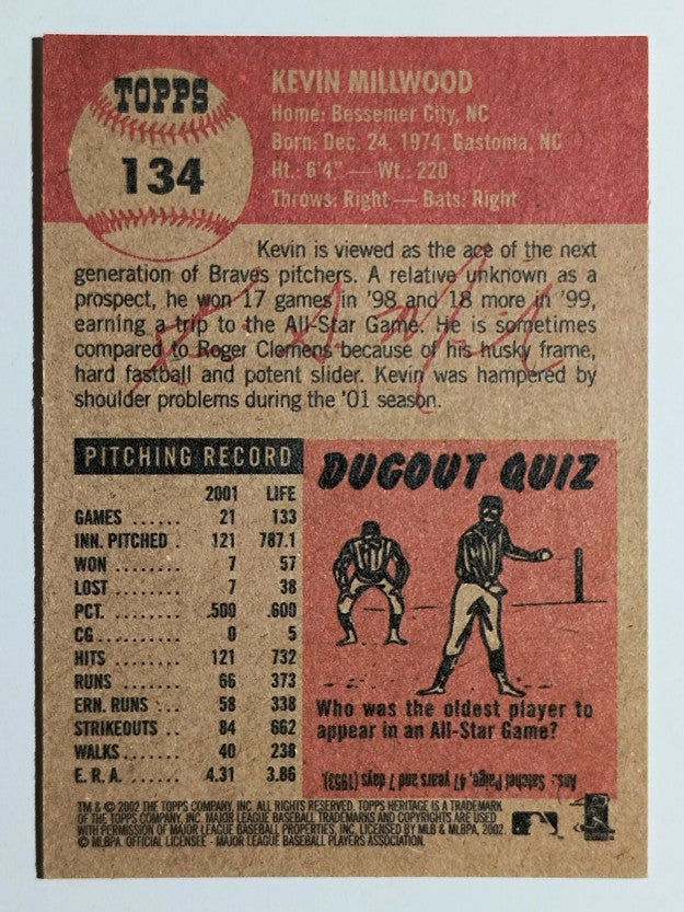 2002 Topps Heritage #134 Kevin Millwood