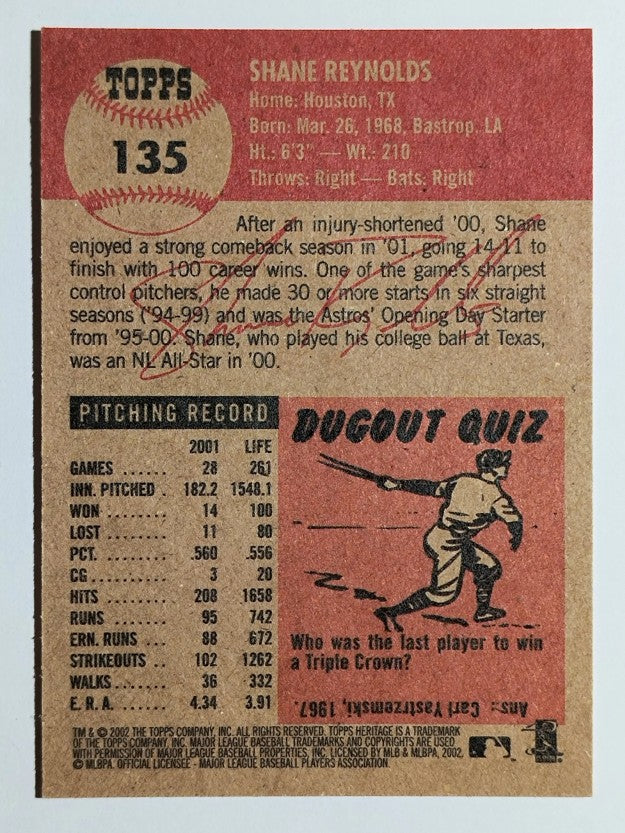 2002 Topps Heritage #135 Shane Reynolds