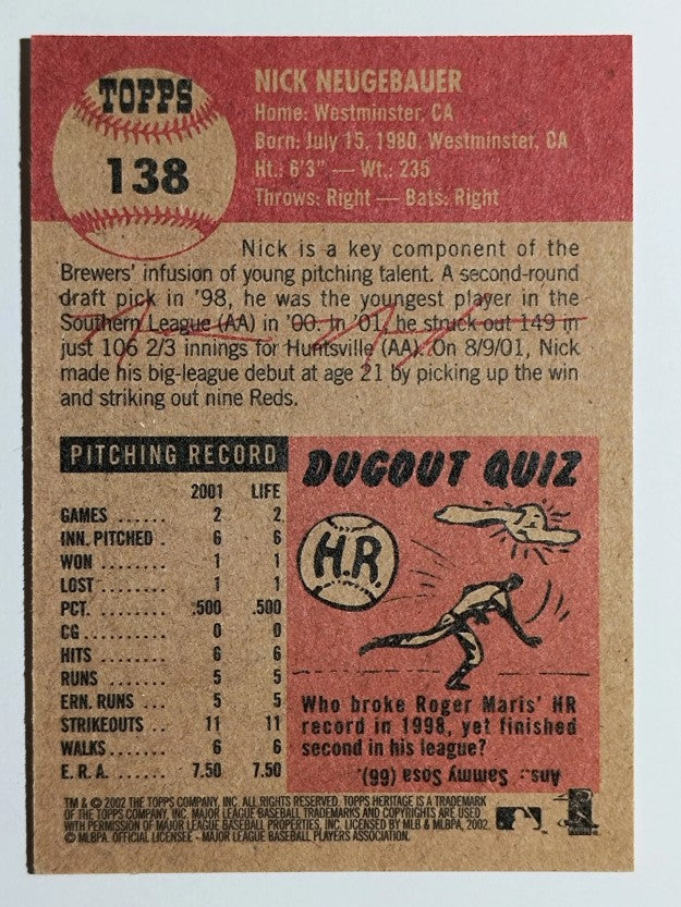 2002 Topps Heritage #138 Nick Neugebauer