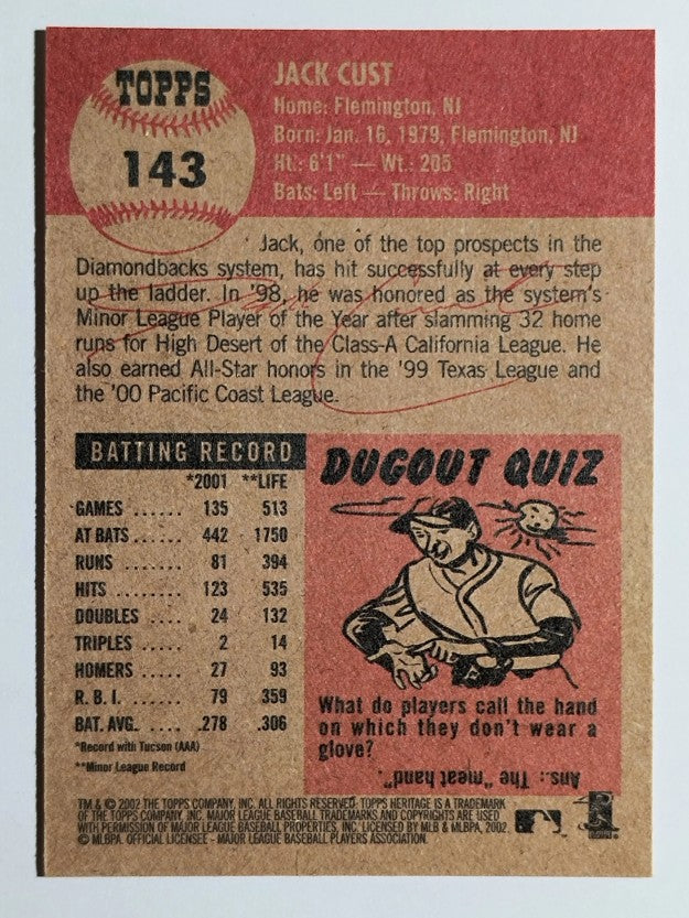 2002 Topps Heritage #143 Jack Cust