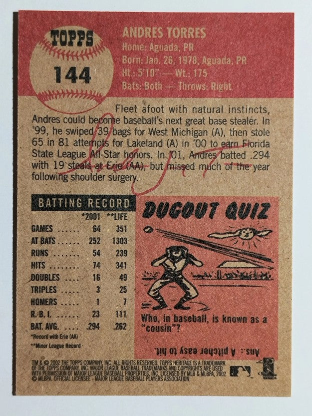 2002 Topps Heritage #144 Andres Torres