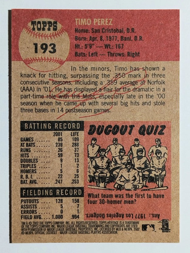 2002 Topps Heritage #193 Timo Perez